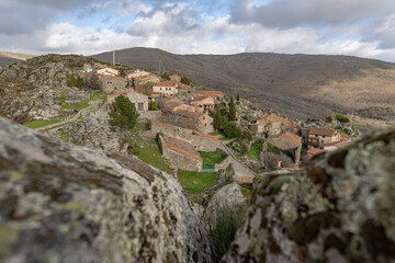 Fototapeta na wymiar Photo of the ancient village of Trevejo, Caceres, Spain from the top of its castle.