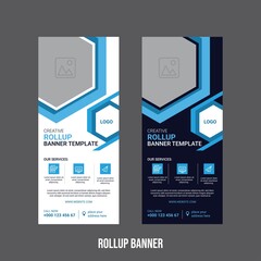 hexagon shaped corporate creative roll up standee banner template. modern display, x-banner, flag-banner, infographics, presentation.Abstract Geometric background. space for  photo