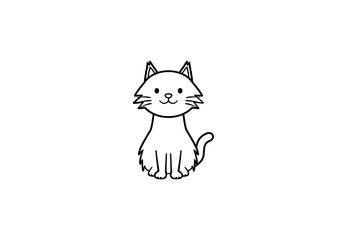 正面を向いて座る長毛種猫のイラスト