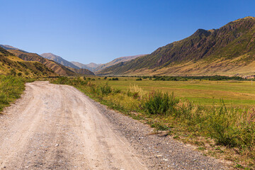 Gravel road in the mountains of Kazakhstan