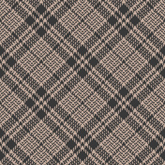 Glen plaid pattern. Seamless houndstooth abstract tartan check plaid tweed texture in dark brown and beige for coat, skirt, jacket, or other modern autumn and winter fashion clothes print.