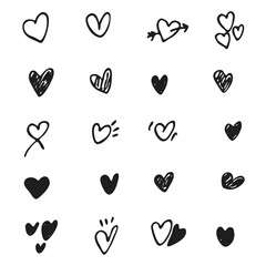 Hand drawn doodle hearts collection. Vector set