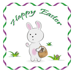 Easter bunny with eggs in a basket. Vector illustration.