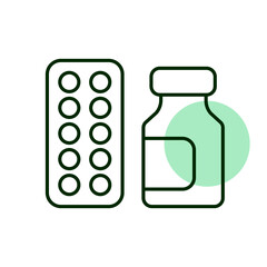 Medicine jar and pills strip vector icon