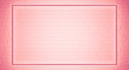 Rectangle frame on a brick wall. Template frame sign. Monochrome colors. Pink brick wall background. 3d illustration.