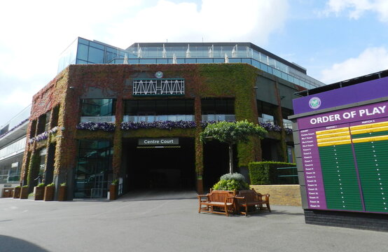 Wimbledon, exterior view of Centre Court. All England Lawn Tennis and Croquet Club. London, United Kingdom. Aug. 16, 2016.
