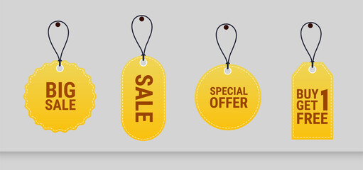 Advertising offer sale ribbon banners collection isolated. Vector price tags set isolated on red background