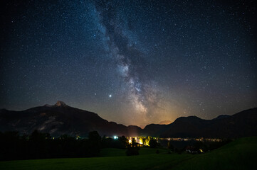 Milky way above lake Mondsee and the mountain Schafberg near Salzburg