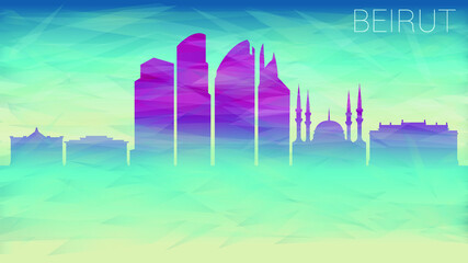 Beirut Lebanon Skyline City vector Silhouette. Broken Glass Abstract Geometric Dynamic Textured. Banner Background. Colorful Shape Composition.