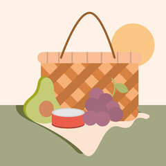 picnic basket food can grapes avocado on napkin
