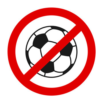 Football ball is crossed out - Soccer is suspended, abandoned, forbidden and banned. Interdiction of sport game. Vector illustration isolated on white.