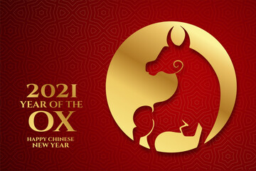 Chinese year of the ox on red background 2021