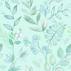 Seamless pattern with hand-painted watercolor branches and leaves. Perfect for your project, fabric, wedding invitation, greeting card, blogs, wallpaper, pattern, texture, and more