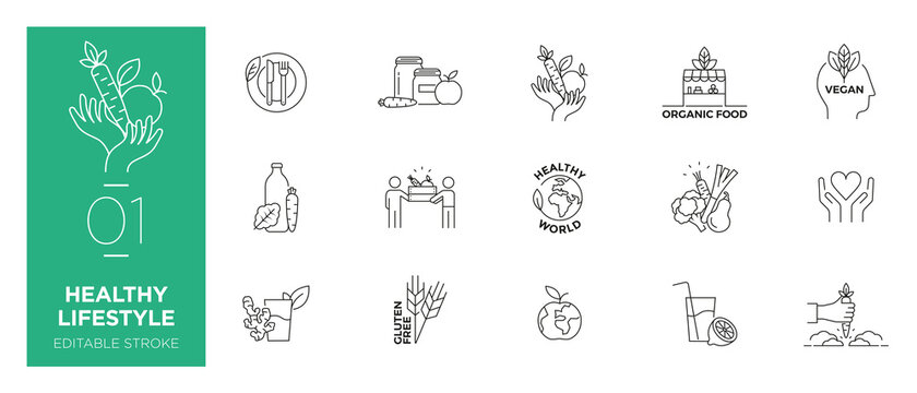 Set of Healthy Lifestyle line icons - Modern icons	
