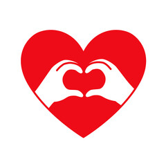 Hands in the form of heart thin line red icon on white background. Love, Romantic relationship concept.