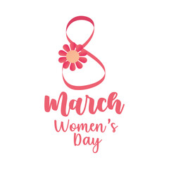 Obraz na płótnie Canvas womens day, handmade lettering 8 march flower white background