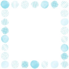 綺麗な青色の水彩の水玉フレーム