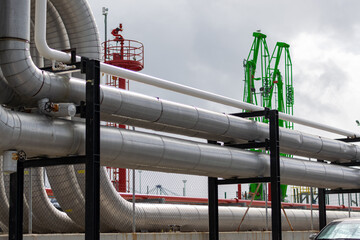 Naklejka premium industrial plant of chemicals related to oil, gas, liquefied gas, with steel pipes