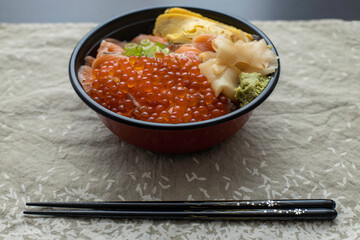 Bowl with japanese food over the table
