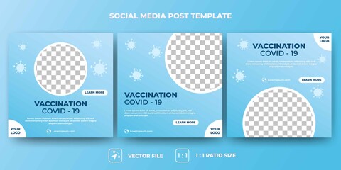 Set of Editable square banner template design. Vaccination banner with virus decoration. Flat design vector with a photo collage. Suitable for social media, banner, and web internet ads.