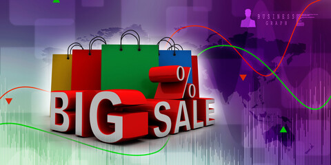 3d rendering e-shopping concept, shopping bag with SOLD text
