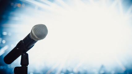 Close-up of classic microphone at concert.