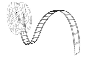 Cinema film strip. Film frame. Old retro cinema strip. Wireframe low poly mesh vector illustration.