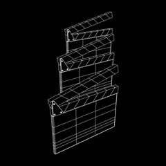 Movie clapper board. Film cinema concept. Wireframe low poly mesh vector illustration