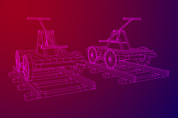 Handcar transportation. Draisine or rail vehicle. Wireframe low poly mesh vector illustration.