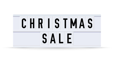 CHRISTMAS SALE. Text displayed on a vintage letter board light box. Vector illustration.