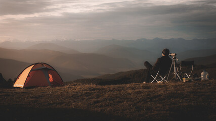 photographer's camp in the mountains