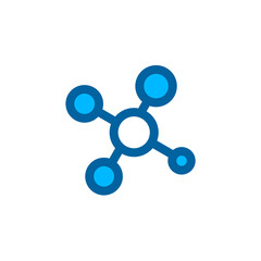 Molecule icon in blue color style. Vector icon with pixel perfect