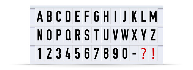 Alphabet, font displayed on a vintage letter board light box. Vector illustration. - obrazy, fototapety, plakaty