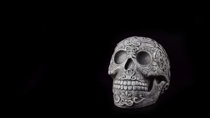Skull on black background - Halloween - Day of the death