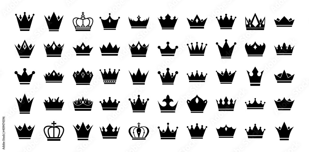 Poster big set of vector crowns icon. design elements for use in logos, emblems, badges. king and queen cro