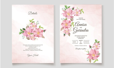  Floral wedding invitation template set with elegant  leaves Premium Vector