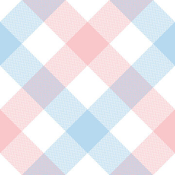 Buffalo check plaid pattern. Pastel abstract herringbone spring summer textured plaid graphic in pastel blue and pink for skirt, blanket, tablecloth, or other modern Easter fashion textile print.