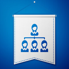 Blue Business hierarchy organogram chart infographics icon isolated on blue background. Corporate organizational structure graphic elements. White pennant template. Vector.