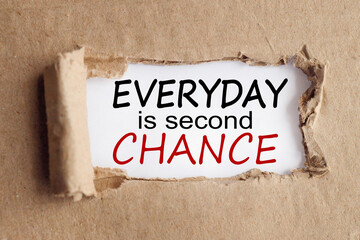 EVERYDAY IS SECOND CHANCE, text on white paper over torn paper background
