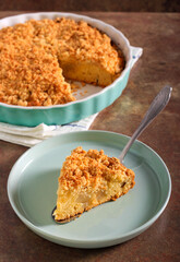 Pear crumble cake, served