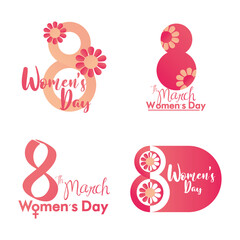 womens day icon set 8 march flowers text celebration