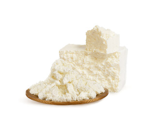 fresh cow's milk cottage cheese on a white background