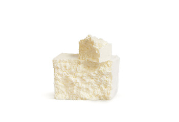fresh cow's milk cottage cheese on a white background