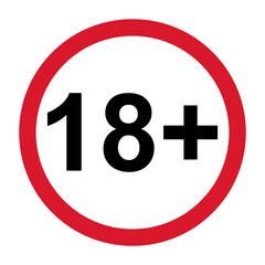 18+ restriction flat sign isolated on white background. Age limit symbol. No under eighteen years warning illustration