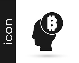 Black Bitcoin think icon isolated on white background. Cryptocurrency head. Blockchain technology, digital money market, cryptocoin wallet. Vector.
