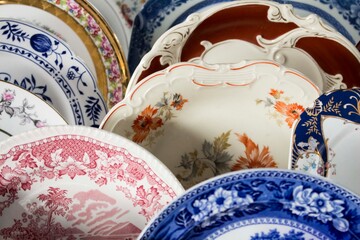 Pieces displayed in a group of multiple textured plates