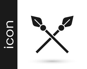 Black Crossed medieval spears icon isolated on white background. Medieval weapon. Vector.