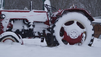 old tractor in the snow