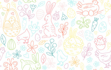 Fototapeta na wymiar Funny Happy Easter seamless pattern background greeting card