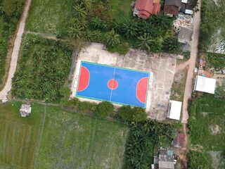 top view center field futsal center city ,sport outdoor aerial drone above the sky